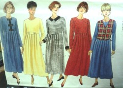 4687 BUTTERICK MATERNITY  LONG EMPIRE FLARE TIED LS DRESS, OVERLAY PATTERN 6-12 UNCUT